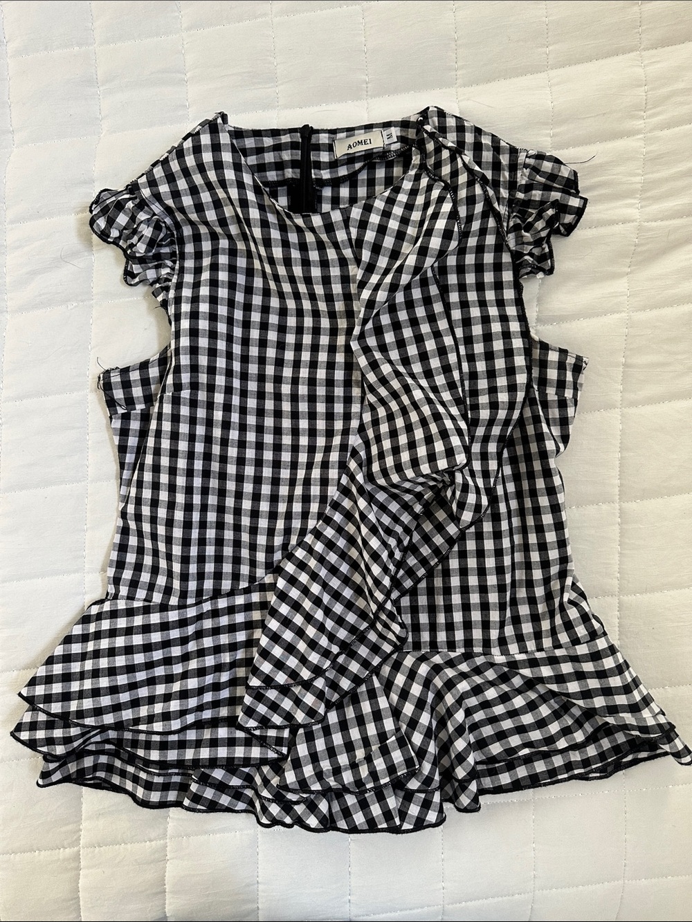 Black & White Gingham Ruffle Women's Top